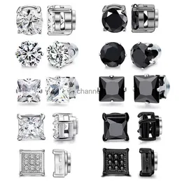 Stud 1-10 Pairs Crystal Strong Magnetic Ear Stud Clip Earrings for Men Women Punk Round Zircon Magnet Earrings Non Piercing Jewelry YQ240108