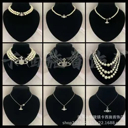 Högkvalitativ kejsare Dowager Xijiaxi Halsband Pearl Planet Pendant Brosch Classic Diamond Student Saturn Black Agate CollarBone Chain