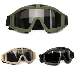 Airsoft Tactical Goggles 3 soczewki Czarna Tan Ban zielony wiatrówek przeciwpierniowy Motocross Motorcycle Szklanki CS Paintball Safety Protection 240108