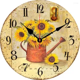 Wanduhren, runde Uhr, Vintage-Sonnenblume, Heimblumen, geräuschlos, nicht tickend, dekorativ, Gänseblümchen, Blumen, Schmetterling, rustikal