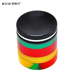 Rich Dog Rasta Color Aluminium Rökning Grinder Silikon Lagring Stash burkar 63mm 5 stycken Metall Tobakslipare Herbal Crusher7671293