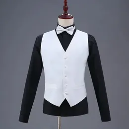 웨딩 턱시도 양복을위한 패션복 조끼 남자 흰색 검은 색 공식 양복 조끼 파티 무대 공연복 240106