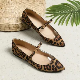 Kleidschuhe Damen Stilvolle Pointe Flat Mary Jane Leopardenmuster Schleife Flacher Mund Single Plus Size XQ103-3