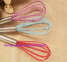 200pcs Egg Tools 10 inch Silicone Coated Egg Whisk Eggbeater Stainless Steel Handle Kitchen Gadget ship7663101