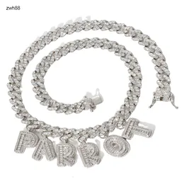 Fashion Jewelry Letter Woman Hip Hop Pendants Alphabet 18k Charms Cuban Link Chain Moissanite Bracelet Necklace for Women