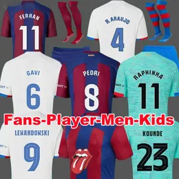 23 24 Camisetas de Soccer Jersys Pedri Lewandowski Gavi Barcelonas 2023 2024 FC Balde Ferran Raphinha Dest 축구 셔츠 남자 Barca Kit Kids