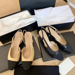 Kleid Damenschuhe Designer Chanellls Schuhe High Heels Modeschuhe Echtes Leder Offen auf formellen Slingbacks mit klobigem Absatz