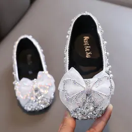 Girls Boat Shoes Pling Performance Shoes Kids Seconded Cloth Flats Children's Princess Peals Flace Band Ballet Flats 247L 240108