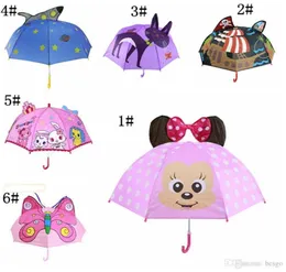 Çocuklar Şemsiyeli Hayvanlar Baskı Polyester Güneşli Yağmurlu Şemsiyeli Aslan Tavşan Kedi Asılı Longhandle Düz Şemsiye Hediyeler DH10816024500