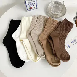 Calzini da donna 1 paio da donna a doppio ago color caffè tubo medio calze bianche e nere intimo in cotone comodo versatile