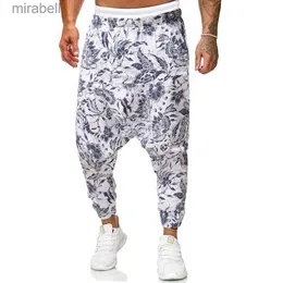 Pantaloni da uomo Pantaloni con stampa floreale da uomo in cotone e lino Yoga con cavallo basso Pantaloni sportivi Pantaloni sportivi Hip Hop Streetwear YQ240108