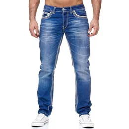 Daily Bastic Solid Stretch Gerade Jeans Männer Schnurrbart-Effekt Taschen Denim Cargo Hosen Beiläufige Lose Pantalones Hombre Hosen 240108