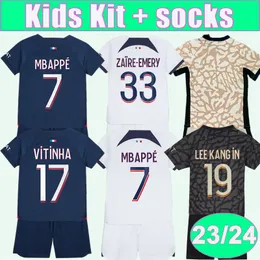 23 24 MBAPPE SERGIO RAMOS Kids Kit Soccer Jerseys KIMPEMBE Home Away 3rd 4th Football Shirts DRAXLER VERRATTI Children's Uniforms