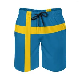 Mäns shorts anime strandbyxor Sverige Flagg Loose Stretch Top Quality Hawaii Running Justerable Drawcord Breattable Quick Dry