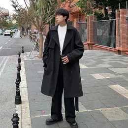 ストリートウェアスプリングトレンチ韓国人男性ファッションオーバーコート男性の長いウインドブレーカーストリートウェアメンズウーマンズコートルーズ衣類240108