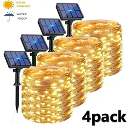 4Pack Solar String Lights في الهواء الطلق مضاد للماء الأسلاك النحاسية 8 أوضاع خرافية لحفل الزفاف شجرة عيد الميلاد 240108