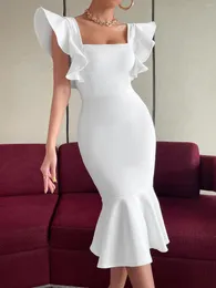 الفساتين غير الرسمية Seamyla ضمادة النساء الصيف صيف أبيض الكشكشة الجسم