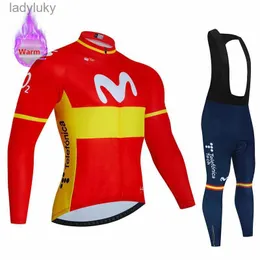 サイクリングジャージーセットMovistar Spain Winter Cycling Jersey Set Ropa Ciclismo Thermal Fleece Bicicleta Clothing Mtb Bicycle Uniform Road Bike Bike Clothesl240108