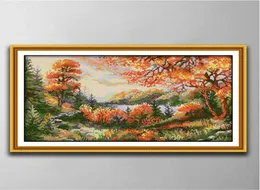 Autumn Landskap DIY Cross Stitch Embrodery Tools Nålarbetet räknade tryck på Canvas DMC 14CT 11CT Cloth4122883