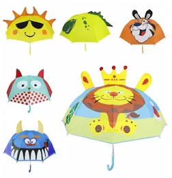 Kids Cartoon Umbrellas Animals Print Polyester Sunny Rainy Umbrella Lion Rabbit Cat Hanging Longhandle Straight Umbrella Gifts DH8342662