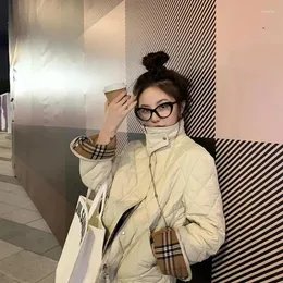 Women's Trench Coats QNPQYX Winter Thick Cotton Padded Women Street Single-breasted Patchwork Plaid Female Korean Parkas Jackets