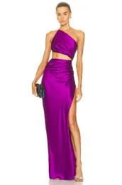 Purple Orange Color Women Shinnign Satin One Shoulder Bodycon Long Dress Fashion Celebrate Cocktail Party Dress Wholesale 240106