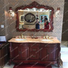 Bathroom Sink Faucets European-Style Cabinet Red Oak Washbasin Combination Antique Wash Basin Marble Inter-Platform