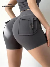 Saias Chrleisure Cintura Alta Cor Sólida Sexy Gym Shorts Mulheres Bolsos Sem Costura Atlético Shorts Moda Mallas Calças