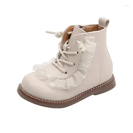 Boots Spring/Autumn Girls Leather Zip Side Children Shoes Cute Lace Princess Fashion Toddler Baby