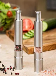 Manual Pepper Mill Salt Shakers Onehanded Pepper Grinder Stainless Steel Spice Sauce Grinders Stick Kitchen Tools KKA77305518199
