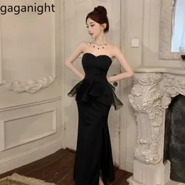 Casual Dresses Gaganight Women Black High End French Style Strapless Dress 2024 Summer Sexy Waisted Slim Fit Slit Banquet