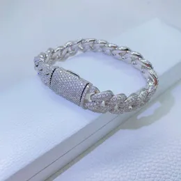 قلادة سوار موسانيت مجوهرات فاخرة نساء Micro Micro Paved Cuban Bracelets D VVS Lab Diamond Cuban Link Stain