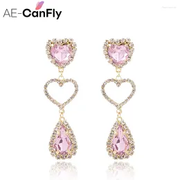 Baumelnde Ohrringe AE-CANFLY Trendy Love Heart Shiny Colorful Rhinestone Water Drop For Women Long Elegant Girls Ear Jewelry