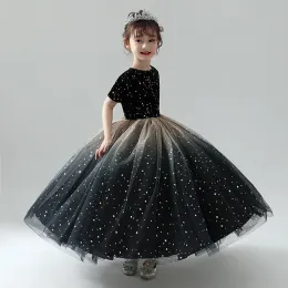 Vestidos largos de lujo para niña, vestidos de flores con cuello joya, tul brillante, media manga, vestido de baile, longitud de flor, hecho a medida para fiesta de boda