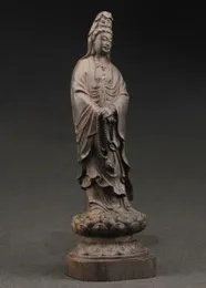 Crafts China SUPERB GROSSE DEKORIERTE HANDARBEIT ALTES EBONY HOLZ GESCHNITZT KWANYIN SUPERB STATUE