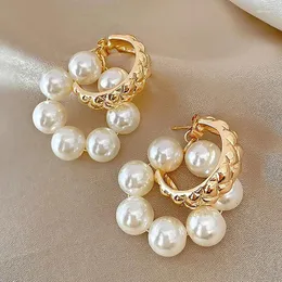 Boucles d'oreilles pendantes mode coréenne cristal Imitation perle pour femmes couleur dorée métal forme C fête Vintage bijoux filles Gi