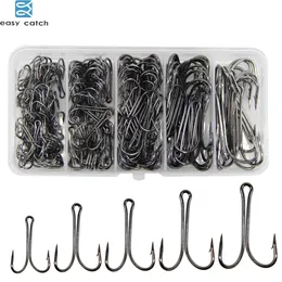 Kolay Yakalama 150pcs/Kutu Yüksek Karbonlu Çelik Çift Balıkçılık Kancaları Sinek Jig Bass Fishhook için Çift Kanca Bağlama 240108