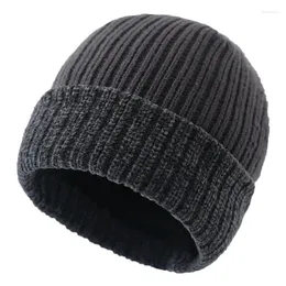 Bandane Berretti invernali da uomo in maglia di peluche, calza calda spessa, cappelli da donna, berretto di copertura senza tesa, colore solido, risvolto, cappello normale