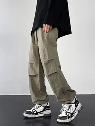 Мужские брюки 2024, осенние свободные прямые брюки с завязками, широкие модные повседневные водонепроницаемые двойные плиссированные брюки с парашютом