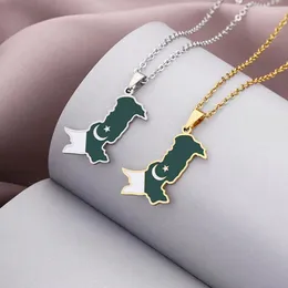 Pendant Necklaces Fashion 18 K Gold Plated Map Dropping Oil Stainless Steel Asia Continent Pakistan Flag Necklace For Women