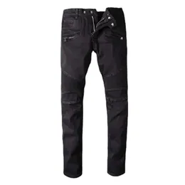 Мужские дизайнерские брюки Фиолетовые джинсы Amris 964 High Street Trend Стрейчевые джинсы с несколькими карманами Slim Fit Джинсы до колена со складками Мотоциклетные джинсы