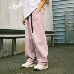 INFLATION Pink Wide Leg Pants Mens Slacks Elastic Waist 100% Cotton Trousers Unisex Straight 240108