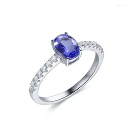 Cluster Rings Vintage Natural Tanzanite Ring Women's 925 Sterling Silver Elegant Light Luxury Gemstone med certifikat