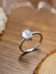 Anéis de cluster Japão e Coreia do Sul Cool Wind S925 Sterling Silver Droplet Moonlight Stone Micro Zircon Ring Mulheres Pequenas Jóias