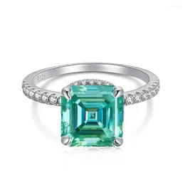 حلقات الكتلة 3C مختبر مربع خاتم الماس ASCUT الأخضر مويسانيت الصلبة S925 سيلفر النساء مشاركة الزفاف جودة هدية المجوهرات عالية الجودة
