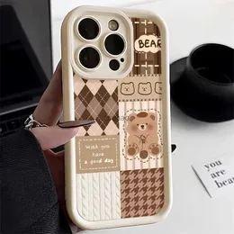 Cell Phone Cases INS Retro Cute Bear Silicone Phone Case For iPhone 15 Pro Max 11 12 13 14 7 8 Plus XS X XR SE Shockproof Bumper Back Cases CoverL240105