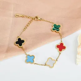 Bunte Designer-Armbänder für Damen, modisch, 5 Blumen, vierblättriges Kleeblatt, Kleeblatt-Anhänger, Schmuck, 18 Karat Goldkette, Schmuck für Muttertagsgeschenk