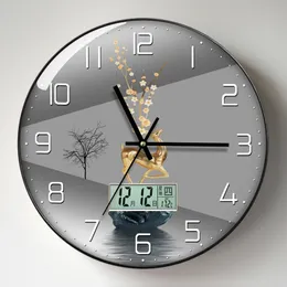 Uhr, Wanduhr, Wohnzimmer, mit Kalender, Zuhause, modisch, schlicht, modern, Uhr, Wandstil, stumm, Uhr, Licht, Luxus, 240106