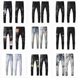 Amirs Designer-Jeans für Herren, lila Jeans, High Street Hole Star Patch, Amirs-Hose mit Sternstickerei für Herren und Damen, Stretch-Komfort-Slim-Fit-Hose