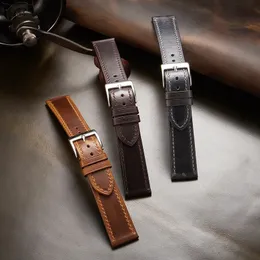 Handmade Retro Leather Watch Strap 18mm 19mm 20mm21mm 22mm Watchband Wristband Accessories for Brand 240106